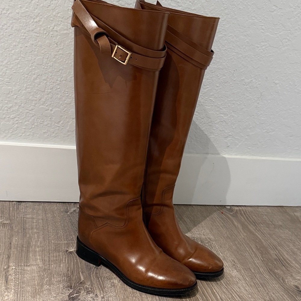 Santoni Tan Leather Over the Knee Boots